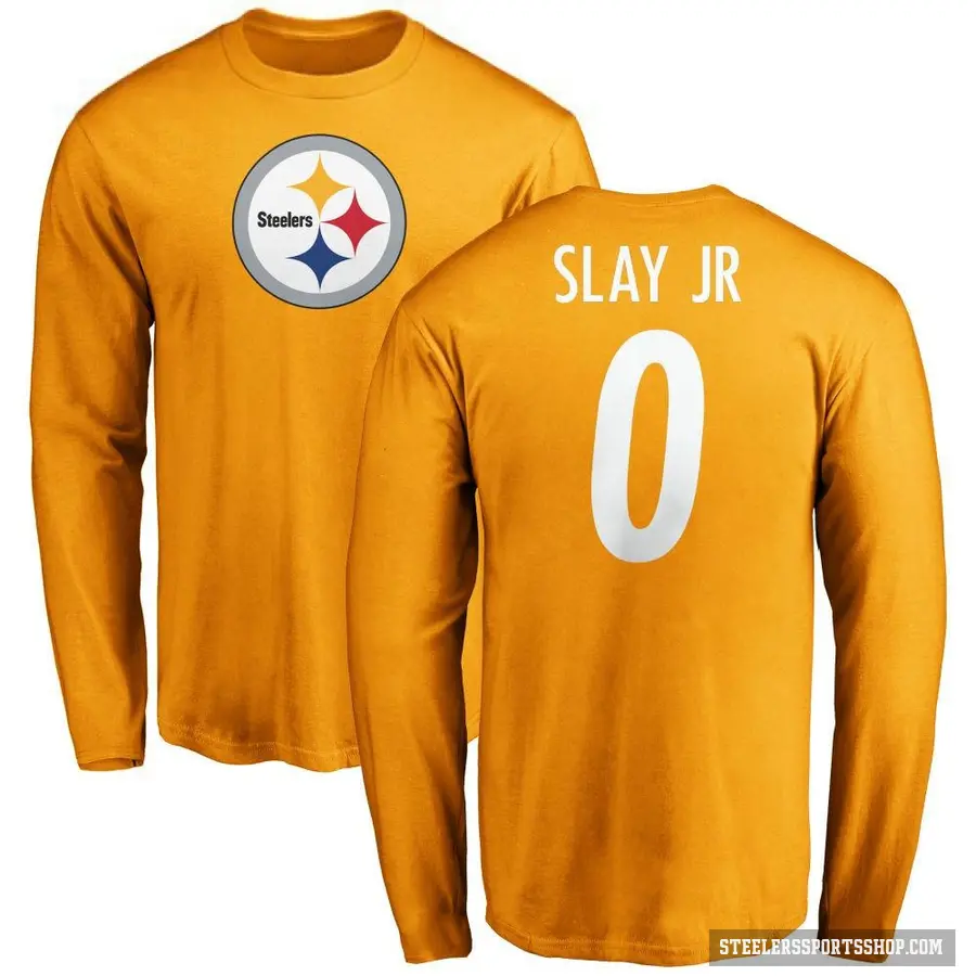 Youth ＃0 Darius Slay Jr. Pittsburgh Steelers Gold Logo Long Sleeve T-Shirt