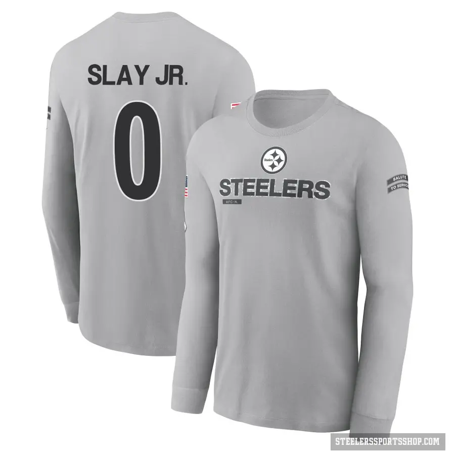 Youth ＃0 Darius Slay Jr. Pittsburgh Steelers Gray 2024 Salute to Service Long Sleeve T-Shirt