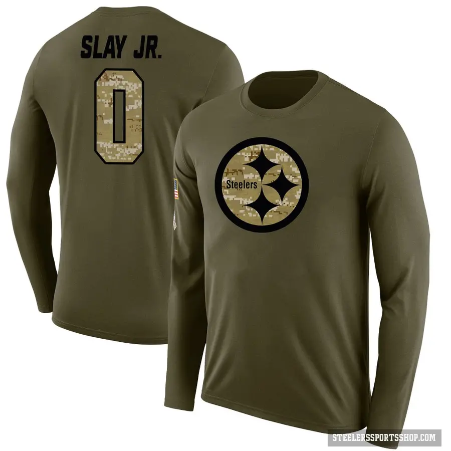Youth ＃0 Darius Slay Jr. Pittsburgh Steelers Olive Salute to Service Sideline Long Sleeve T-Shirt
