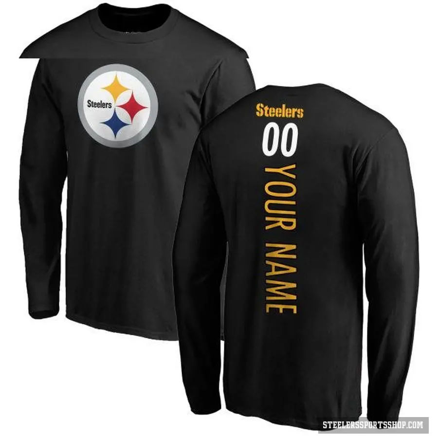 Youth ＃00 Custom Pittsburgh Steelers Black Backer Long Sleeve T-Shirt