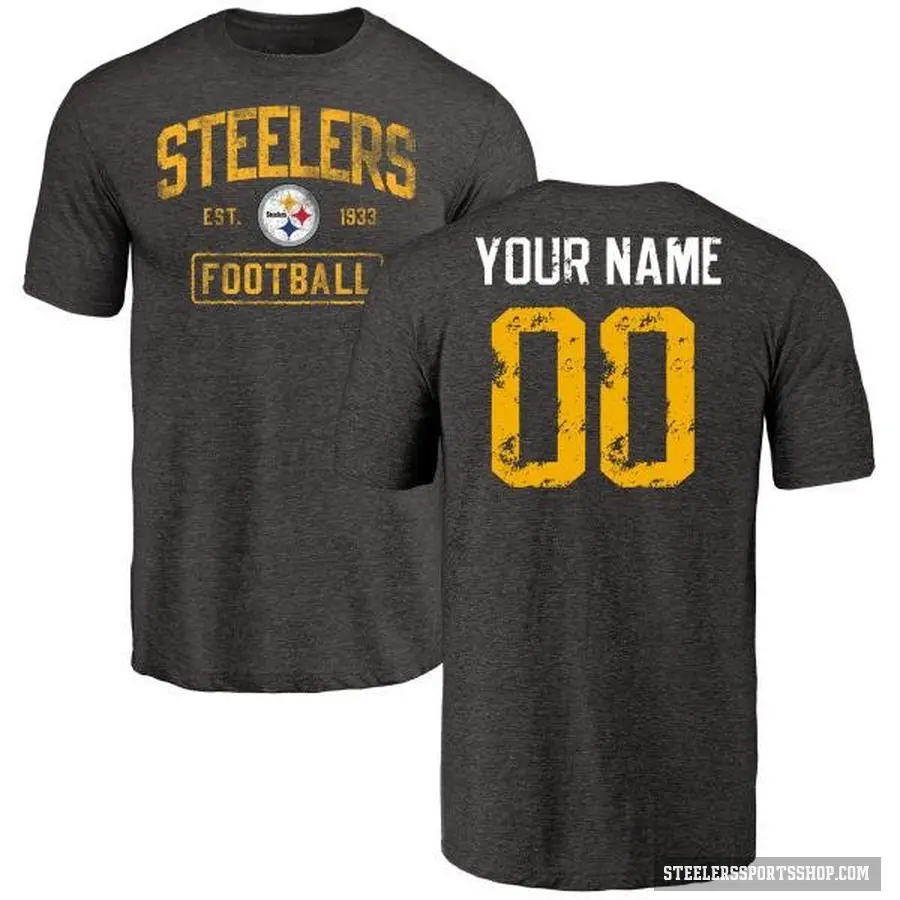 Youth ＃00 Custom Pittsburgh Steelers Black Distressed T-Shirt