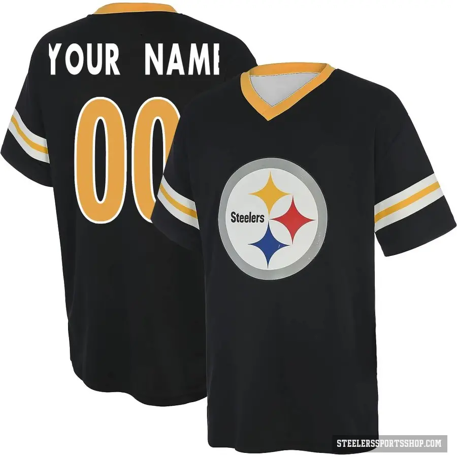Youth ＃00 Custom Pittsburgh Steelers Black Game Day V-Neck T-Shirt