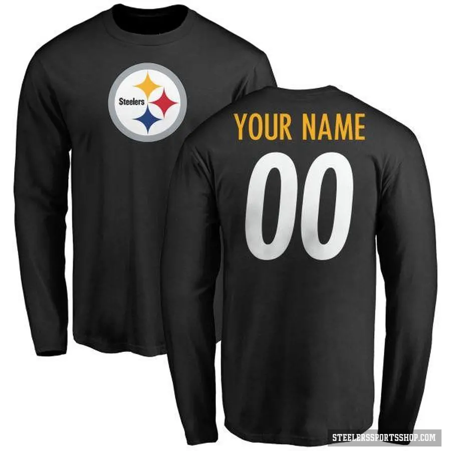 Youth ＃00 Custom Pittsburgh Steelers Black Logo Long Sleeve T-Shirt