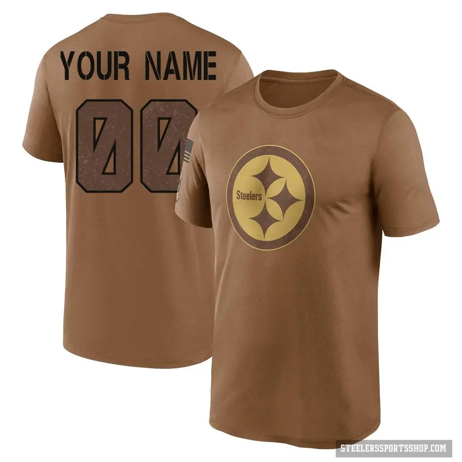 Youth ＃00 Custom Pittsburgh Steelers Brown 2023 Salute To Service Performance T-Shirt
