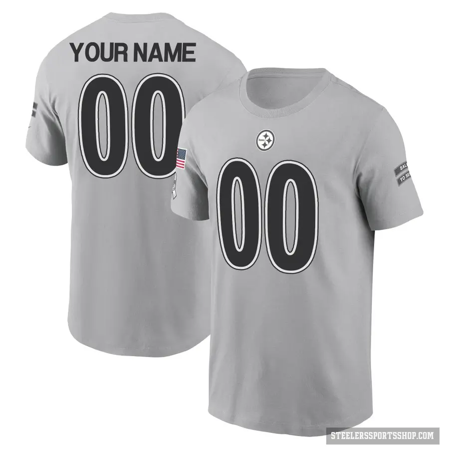 Youth ＃00 Custom Pittsburgh Steelers Gray 2024 Salute to Service T-Shirt