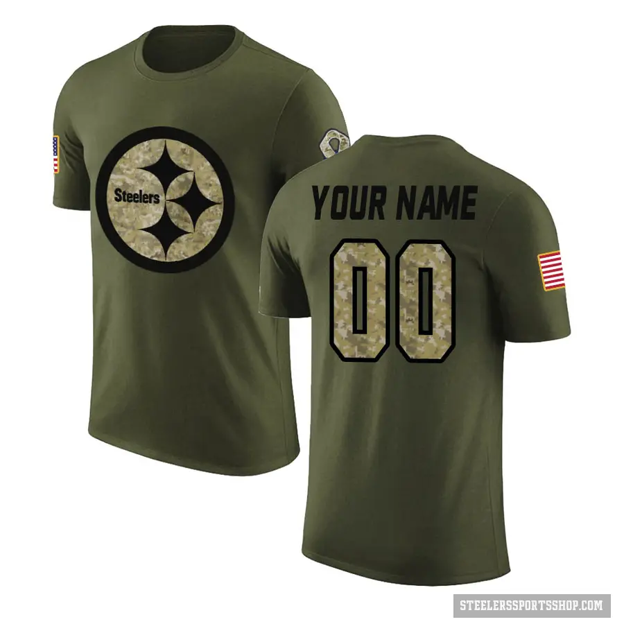 Youth ＃00 Custom Pittsburgh Steelers Olive Salute to Service T-Shirt