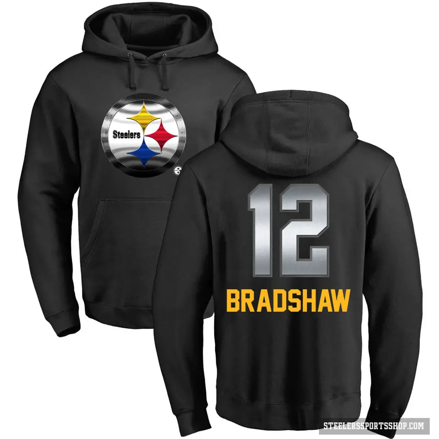 Youth ＃12 Terry Bradshaw Pittsburgh Steelers Black Midnight Mascot Pullover Hoodie