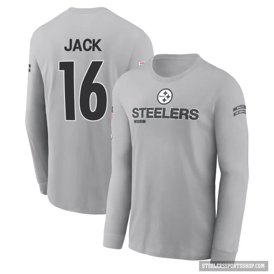 Youth ＃16 Myles Jack Pittsburgh Steelers Gray 2024 Salute to Service Long Sleeve T-Shirt