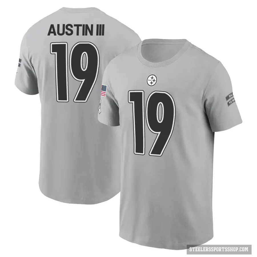 Youth ＃19 Calvin Austin III Pittsburgh Steelers Gray 2024 Salute to Service T-Shirt