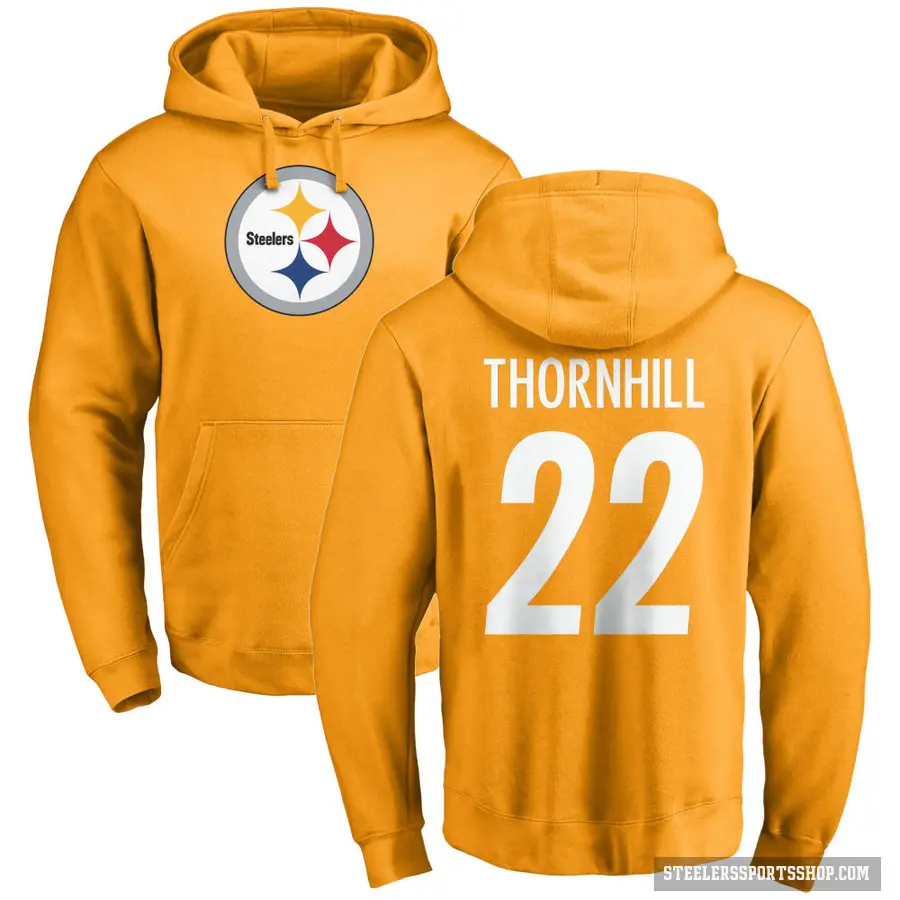 Youth ＃22 Juan Thornhill Pittsburgh Steelers Gold Pro Line Name & Number Logo Pullover Hoodie