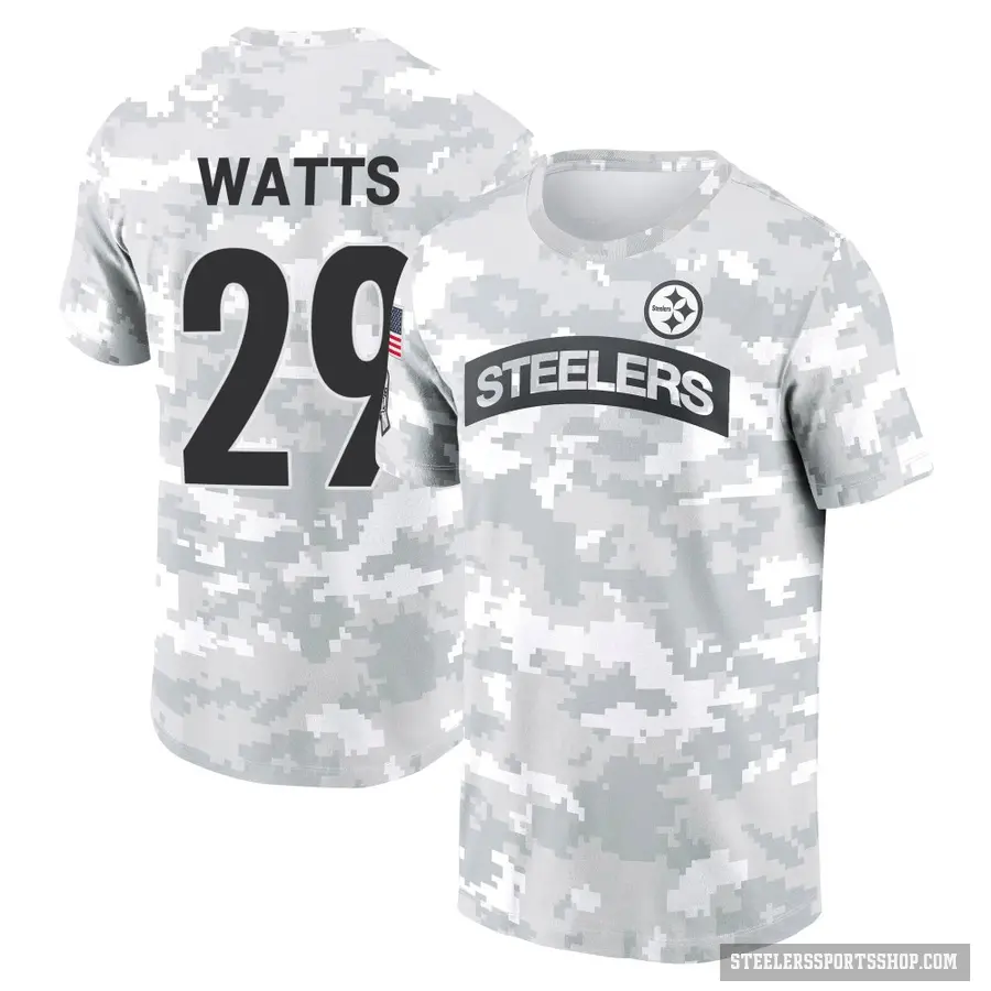 Youth ＃29 Ryan Watts Pittsburgh Steelers Camo Arctic 2024 Salute to Service Performance T-Shirt