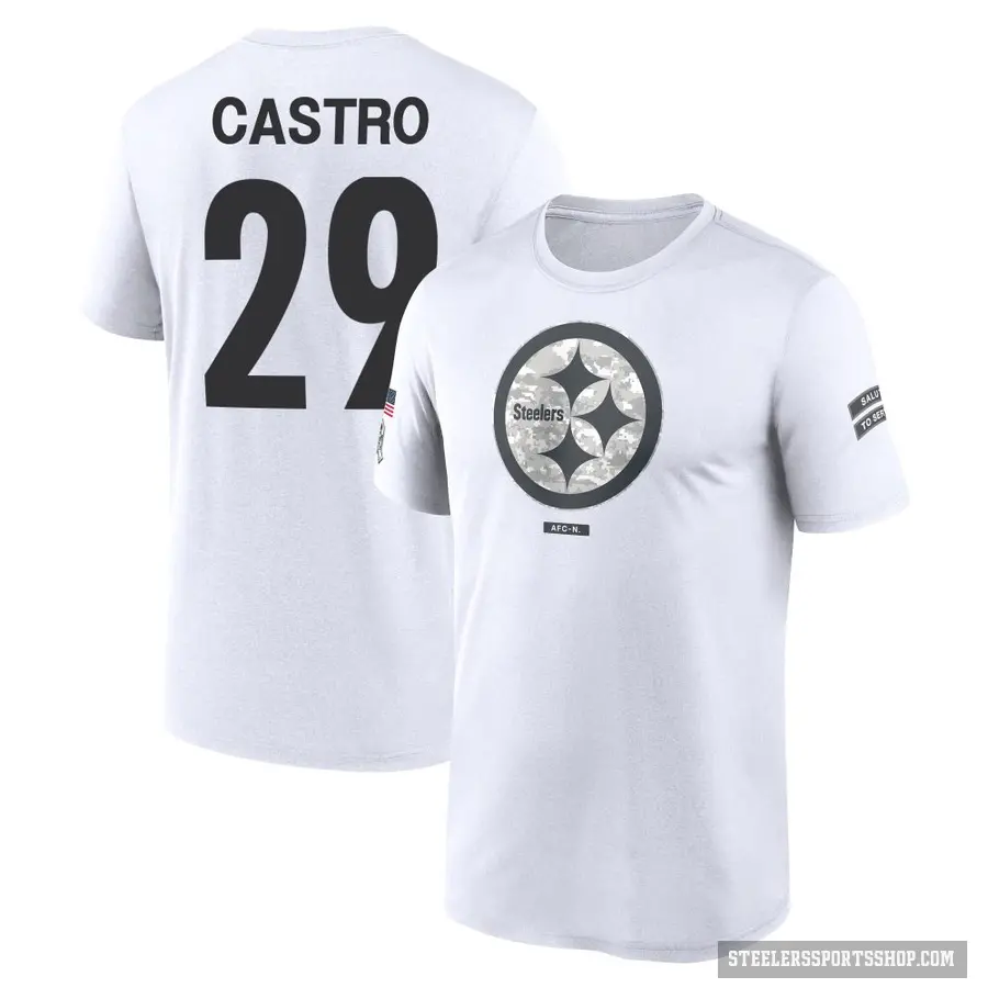 Youth ＃29 Sebastian Castro Pittsburgh Steelers White 2024 Salute to Service Performance T-Shirt