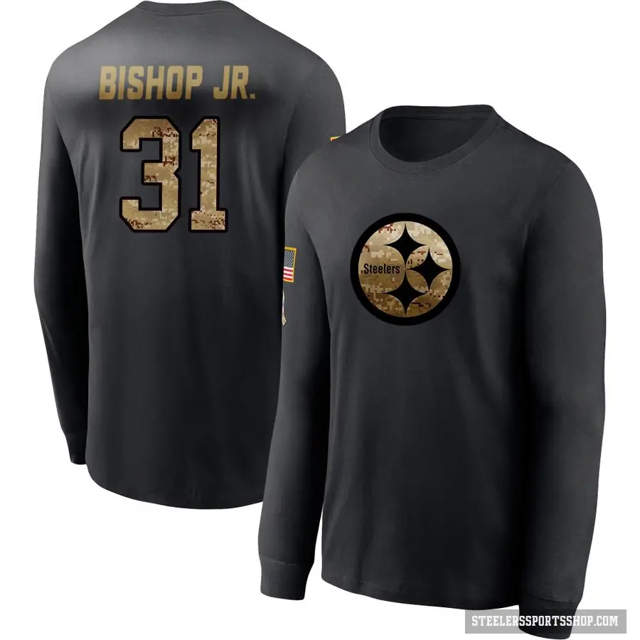 Youth ＃31 Beanie Bishop Jr. Pittsburgh Steelers Black 2020 Salute To Service Sideline Performance Long Sleeve T-Shirt