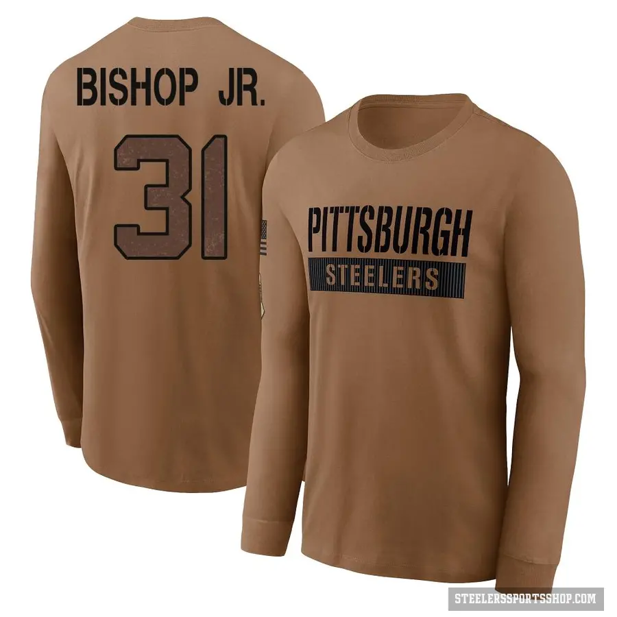 Youth ＃31 Beanie Bishop Jr. Pittsburgh Steelers Brown 2023 Salute To Service Long Sleeve T-Shirt