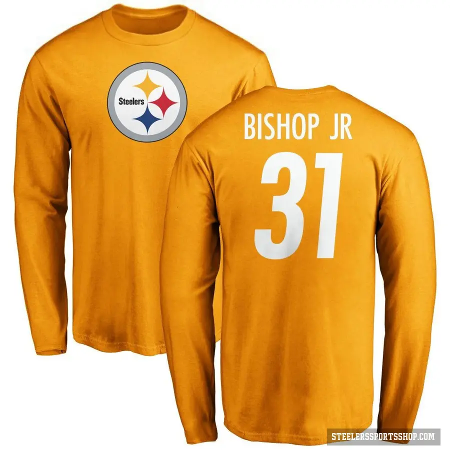 Youth ＃31 Beanie Bishop Jr. Pittsburgh Steelers Gold Logo Long Sleeve T-Shirt