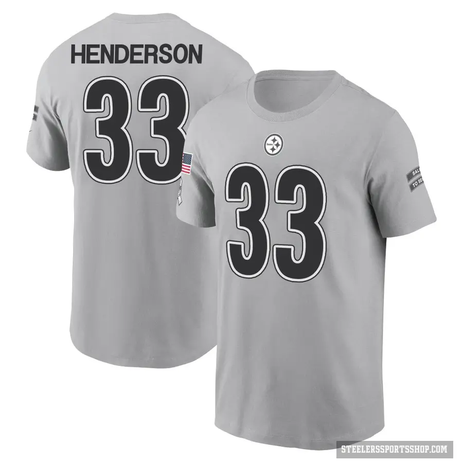 Youth ＃33 C.J. Henderson Pittsburgh Steelers Gray 2024 Salute to Service T-Shirt