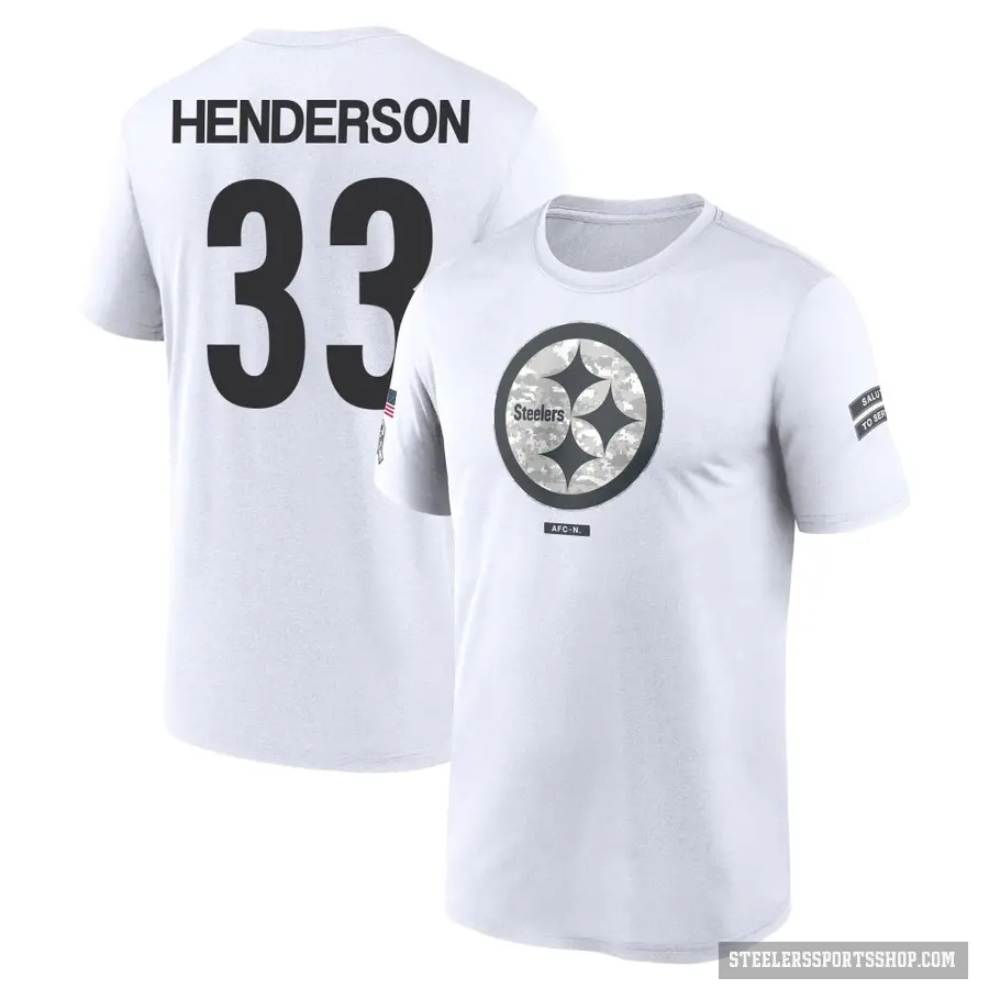 Youth ＃33 C.J. Henderson Pittsburgh Steelers White 2024 Salute to Service Performance T-Shirt