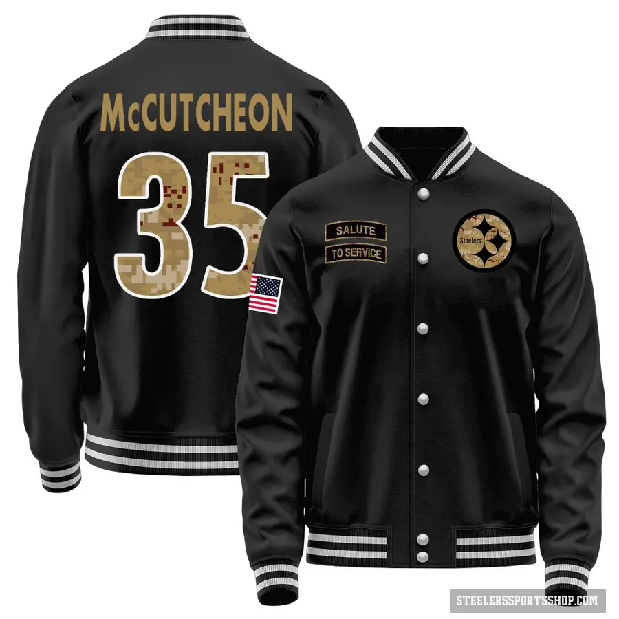 Youth ＃35 Cameron McCutcheon Pittsburgh Steelers Black Salute to Service Sideline Performance Jacket