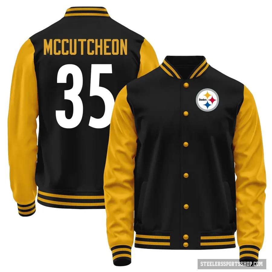 Youth ＃35 Cameron McCutcheon Pittsburgh Steelers Black/Yellow Full-Snap Name & Number Jacket