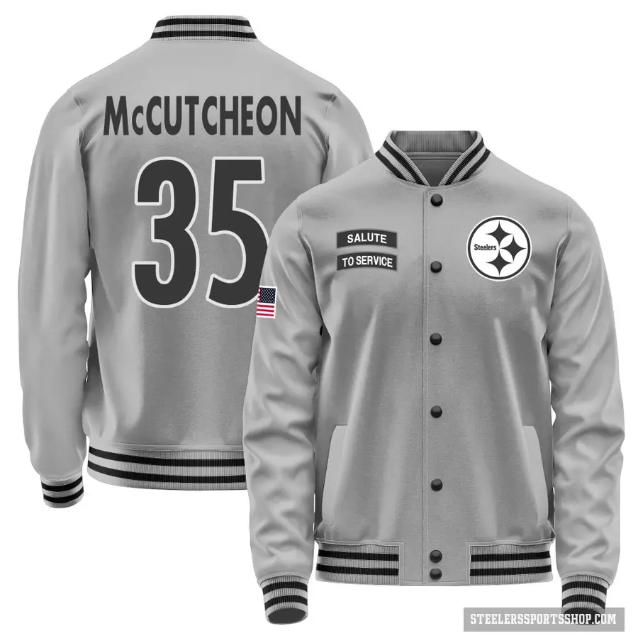 Youth ＃35 Cameron McCutcheon Pittsburgh Steelers Gray Salute to Service Performance Jacket