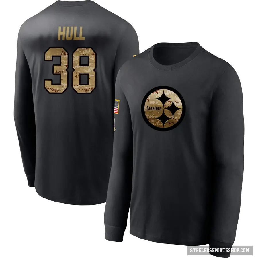 Youth ＃38 Evan Hull Pittsburgh Steelers Black 2020 Salute To Service Sideline Performance Long Sleeve T-Shirt