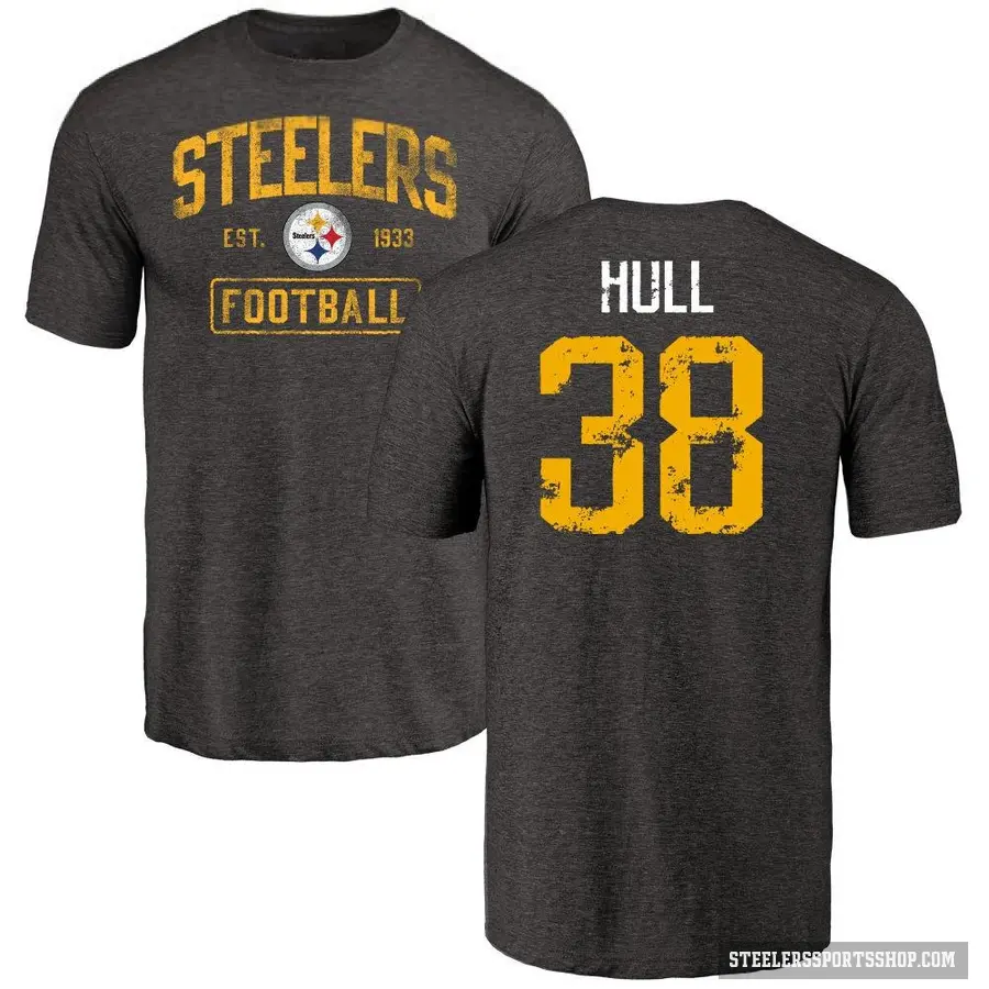 Youth ＃38 Evan Hull Pittsburgh Steelers Black Distressed T-Shirt