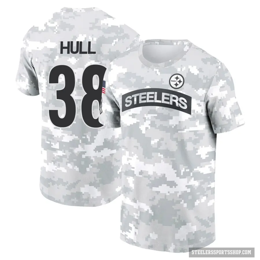 Youth ＃38 Evan Hull Pittsburgh Steelers Camo Arctic 2024 Salute to Service Performance T-Shirt