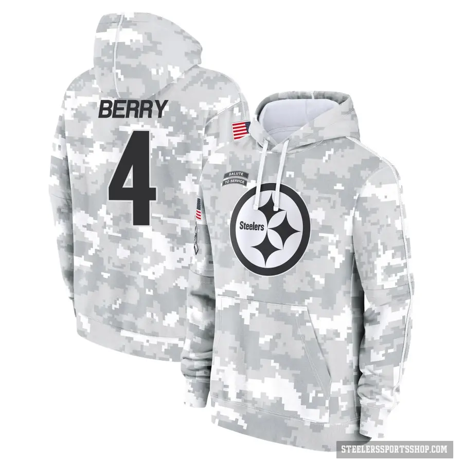 Youth ＃4 Jordan Berry Pittsburgh Steelers Arctic Camo 2024 Salute to Service Club Fleece Pullover Hoodie