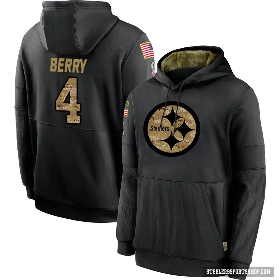 Youth ＃4 Jordan Berry Pittsburgh Steelers Black 2020 Salute to Service Sideline Performance Pullover Hoodie