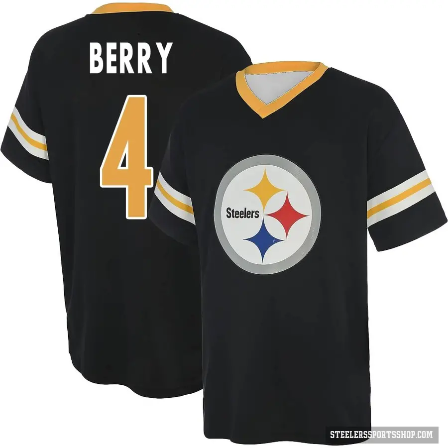 Youth ＃4 Jordan Berry Pittsburgh Steelers Black Game Day V-Neck T-Shirt