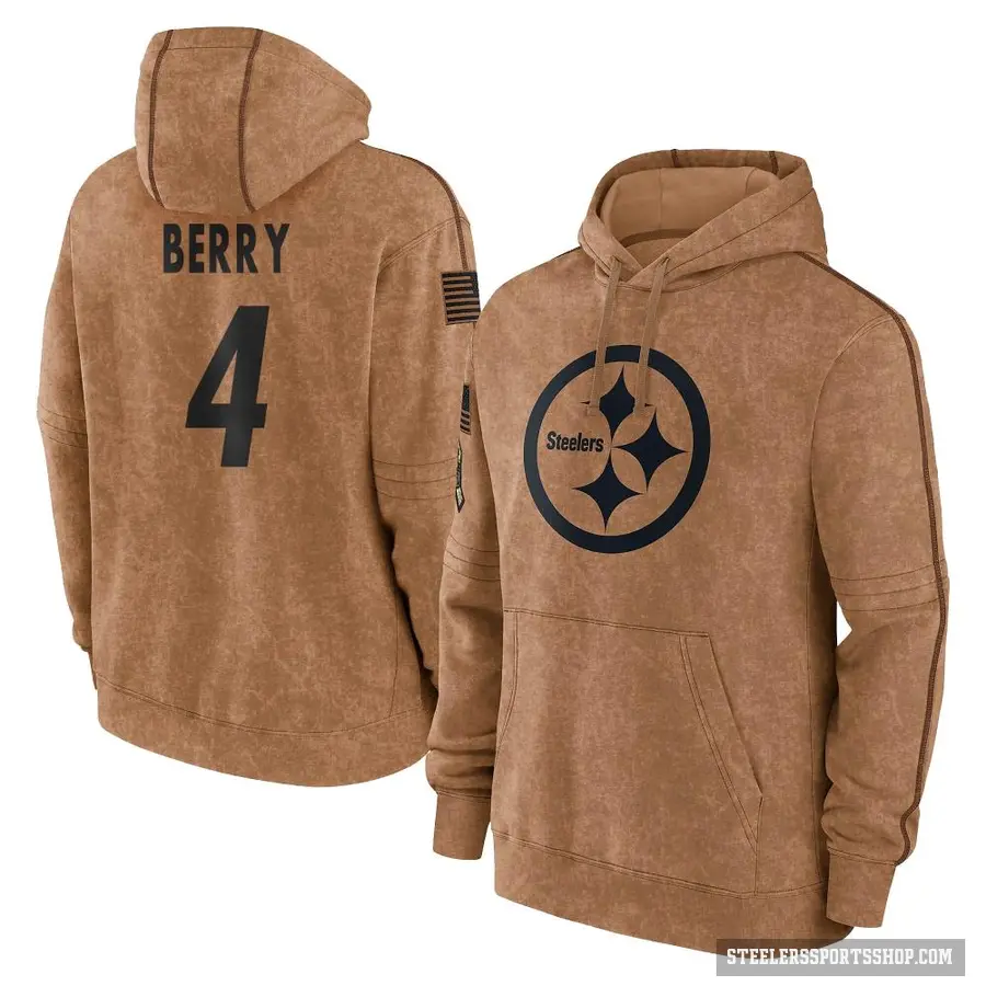 Youth ＃4 Jordan Berry Pittsburgh Steelers Brown 2023 Salute To Service Club Pullover Hoodie
