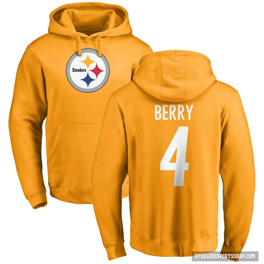 Youth ＃4 Jordan Berry Pittsburgh Steelers Gold Pro Line Name & Number Logo Pullover Hoodie
