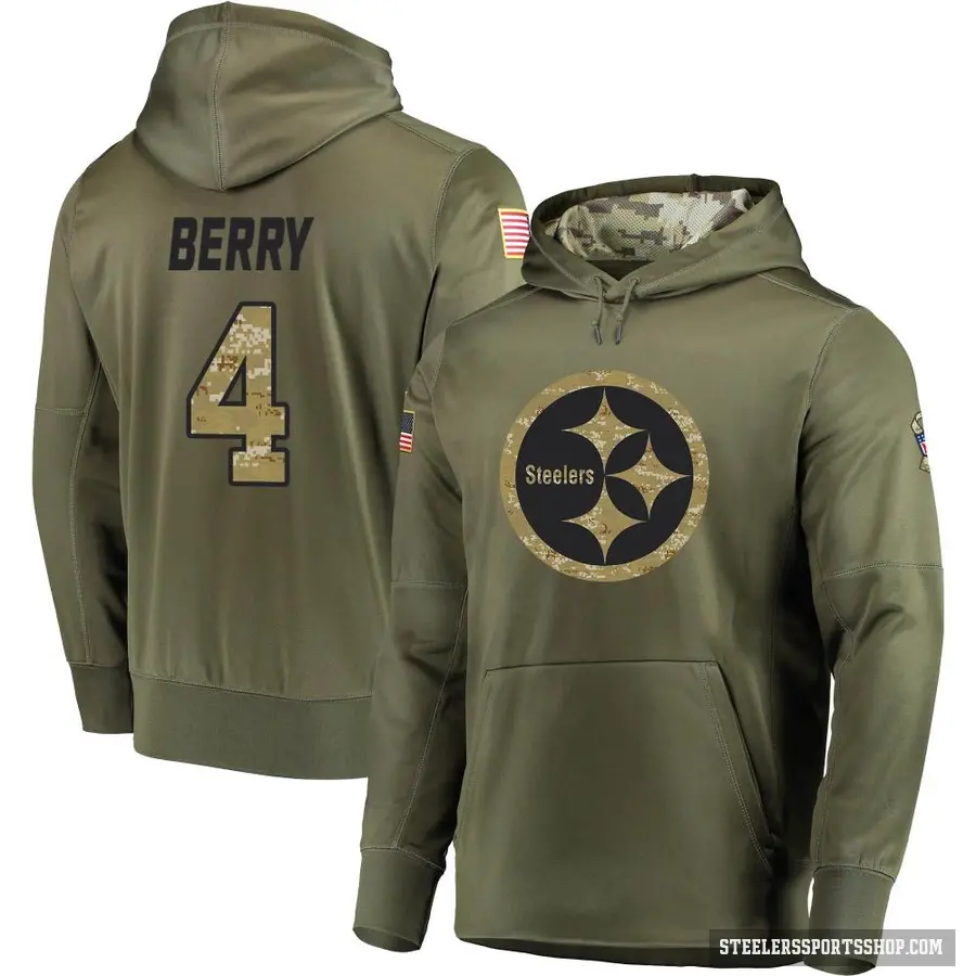 Youth ＃4 Jordan Berry Pittsburgh Steelers Olive Salute to Service Pullover Hoodie