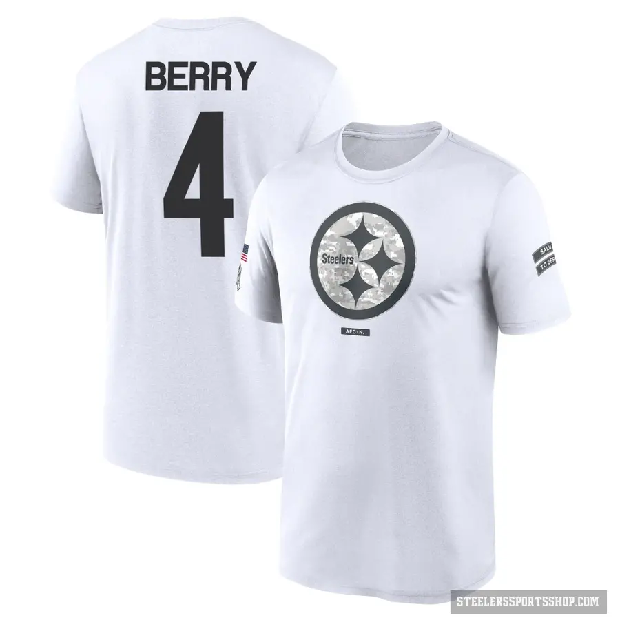 Youth ＃4 Jordan Berry Pittsburgh Steelers White 2024 Salute to Service Performance T-Shirt