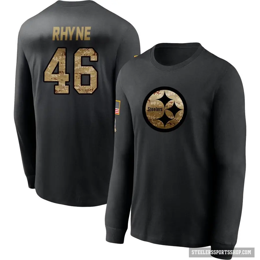 Youth ＃46 Forrest Rhyne Pittsburgh Steelers Black 2020 Salute To Service Sideline Performance Long Sleeve T-Shirt
