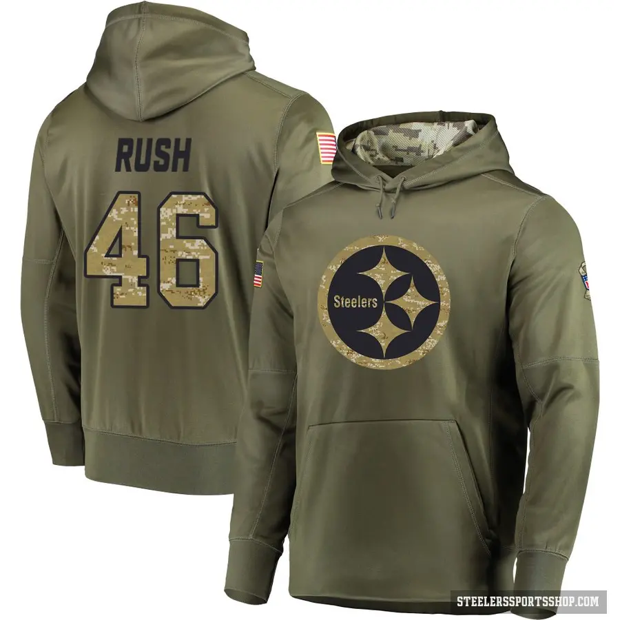 Youth ＃46 Thomas Rush Pittsburgh Steelers Olive Salute to Service Pullover Hoodie