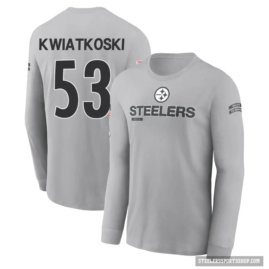Youth ＃53 Nick Kwiatkoski Pittsburgh Steelers Gray 2024 Salute to Service Long Sleeve T-Shirt