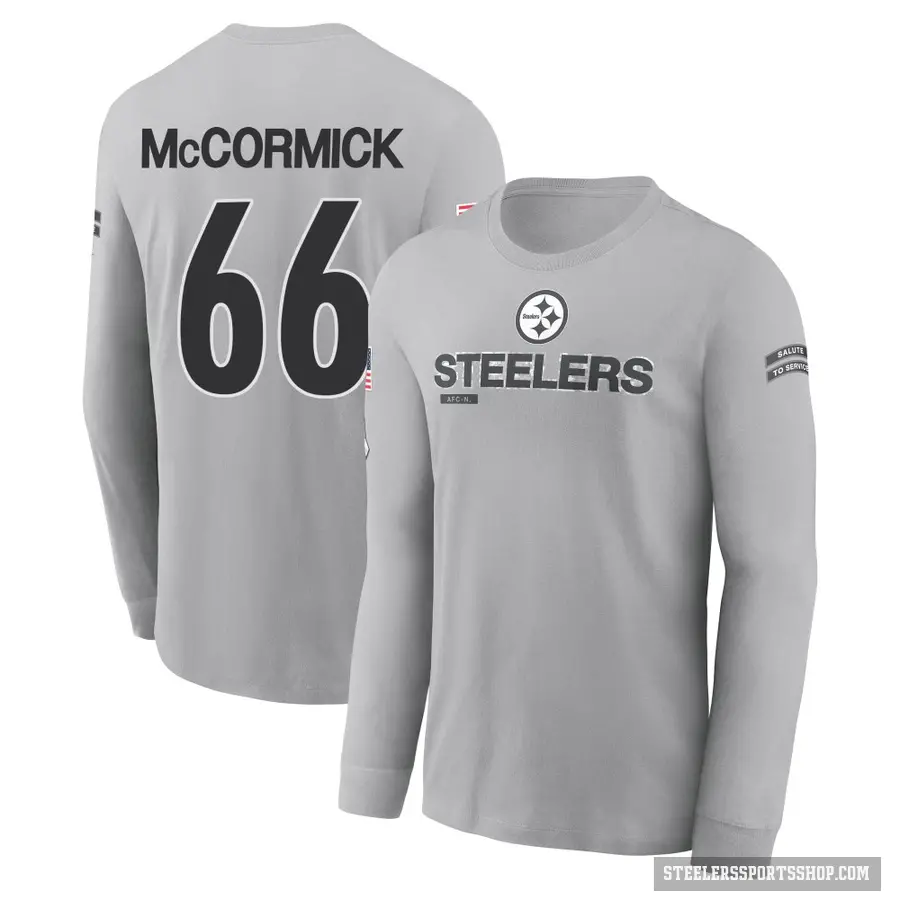 Youth ＃66 Mason McCormick Pittsburgh Steelers Gray 2024 Salute to Service Long Sleeve T-Shirt