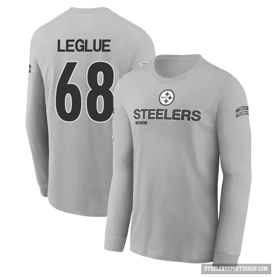 Youth ＃68 John Leglue Pittsburgh Steelers Gray 2024 Salute to Service Long Sleeve T-Shirt