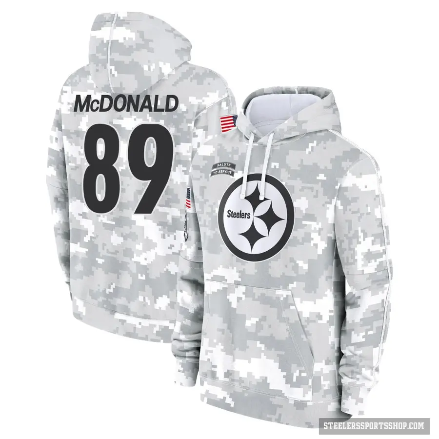 Youth ＃89 Vance McDonald Pittsburgh Steelers Arctic Camo 2024 Salute to Service Club Fleece Pullover Hoodie
