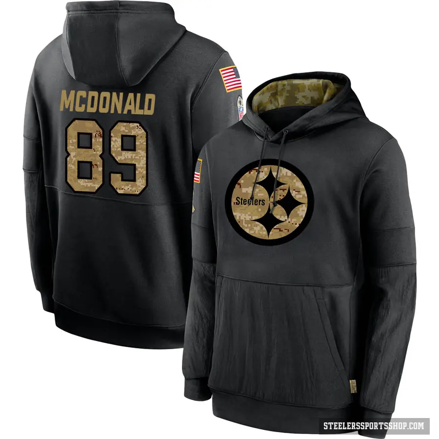Youth ＃89 Vance McDonald Pittsburgh Steelers Black 2020 Salute to Service Sideline Performance Pullover Hoodie