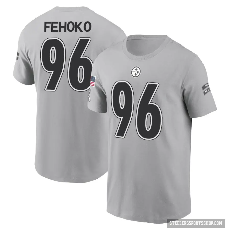 Youth ＃96 Breiden Fehoko Pittsburgh Steelers Gray 2024 Salute to Service T-Shirt