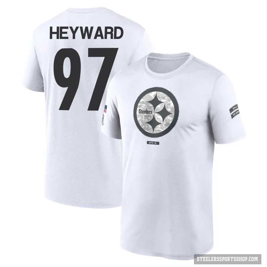 Youth ＃97 Cameron Heyward Pittsburgh Steelers White 2024 Salute to Service Performance T-Shirt